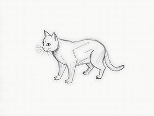 Sketch of Alert Cat Stance on White Background Hand Drawn Look