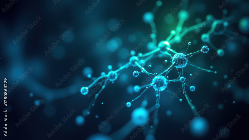 Aufkleber a detailed microscopic view of a network of neurons, with each neuron colored blue to represent sema