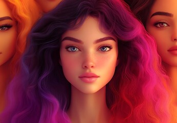 Vibrant Wavy Hair in Orange, Purple, and Pink Showcasing Bold Hairstyles