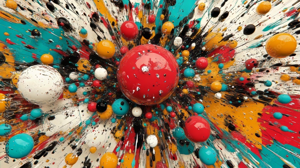 Poster an abstract explosion captured in high definition, featuring colorful and vibrant patterns and textu