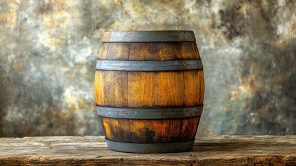 Fototapeta premium Rustic wooden barrel on table, textured background, storage, alcohol