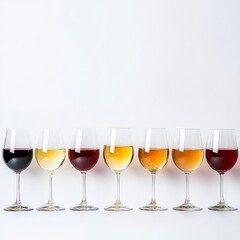 Assorted Wines Displayed in Stemware on White Background for Tasting Event