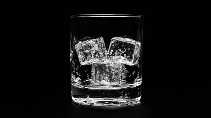 Three ice cubes sitting in a glass with water