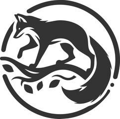 A fox balancing on a tree branch animal vector silhouette