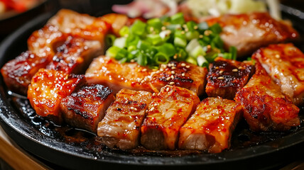food, meat, chicken, meal, dinner, grilled, pork, dish, fried, plate, barbecue, lunch, grill, beef, cooked, roasted, closeup, bbq, sauce, steak, vegetables, cuisine, delicious, tomato, white