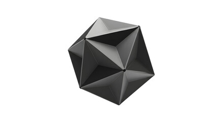 Abstract Black Polyhedron Floating on White Background Modern Minimalist Design