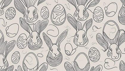 Seamless pattern of continuous-line Easter bunnies and eggs in a trendy, minimalist art style, exuding modern simplicity and elegance.