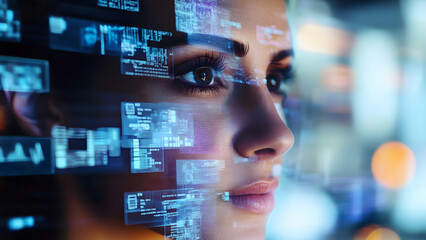  a womans face with multiple images of people and stunning details in vivid colors