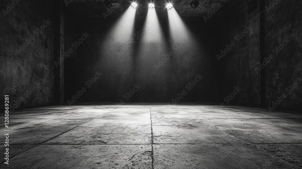 Poster a dark space becomes immersive as white light beams create a dynamic display