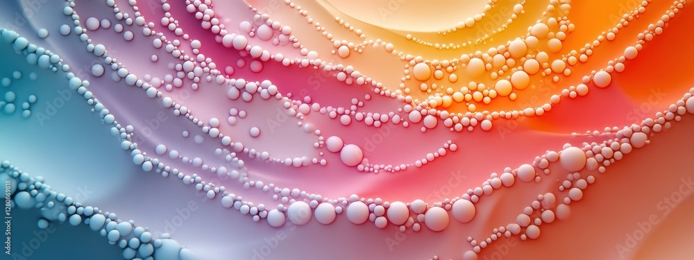 Poster abstract colorful swirls with pearls: a vibrant macro photography of fluid dynamics and organic form