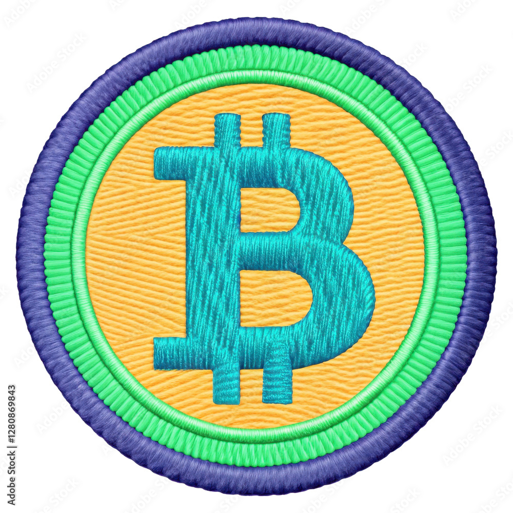 Poster illustration of a multilayered circular bitcoin symbol with transparent background