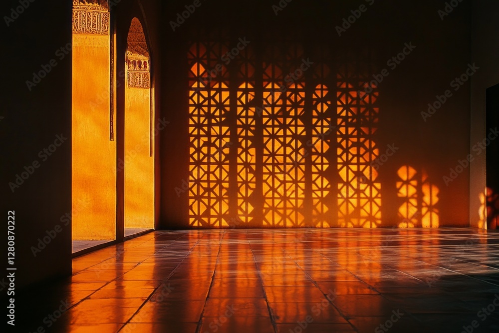 Poster as the sun sets, soft golden hues illuminate the wall, creating mesmerizing shadow patterns. this se