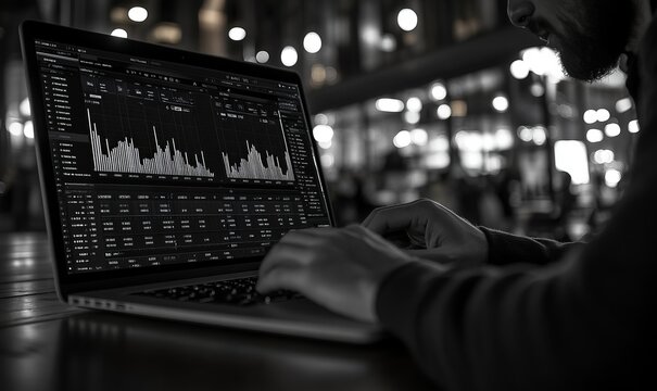 Digital B2B Marketing Strategy: Business Professional Using Laptop for Institutional e-Commerce and Supply Chain Management