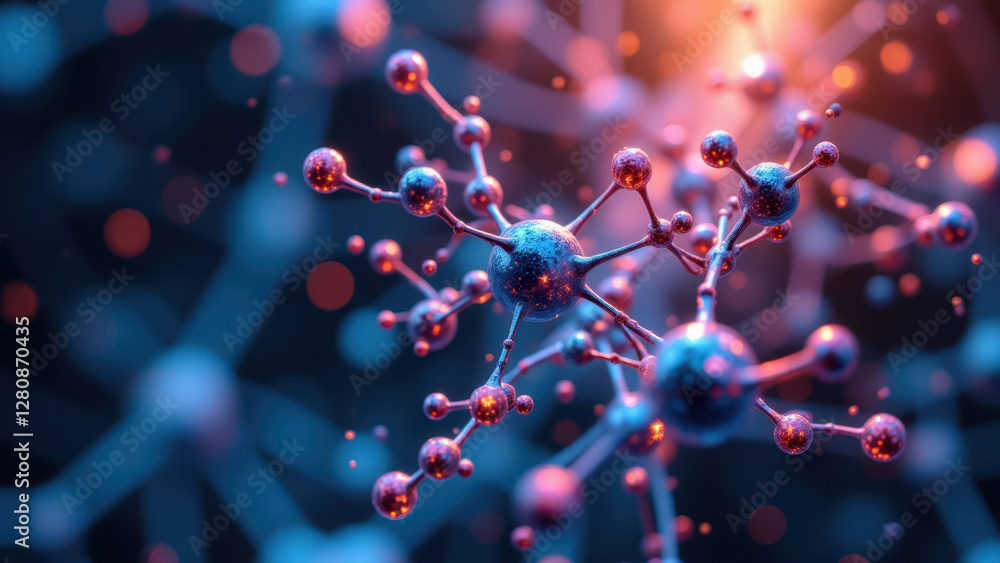 Aufkleber a microscopic view of semaglutide molecule clusters with glowing particles highlighting their struct