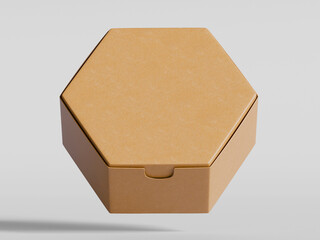Hexagon box brown color for mockup collection isolated on white background. 3d render illustration