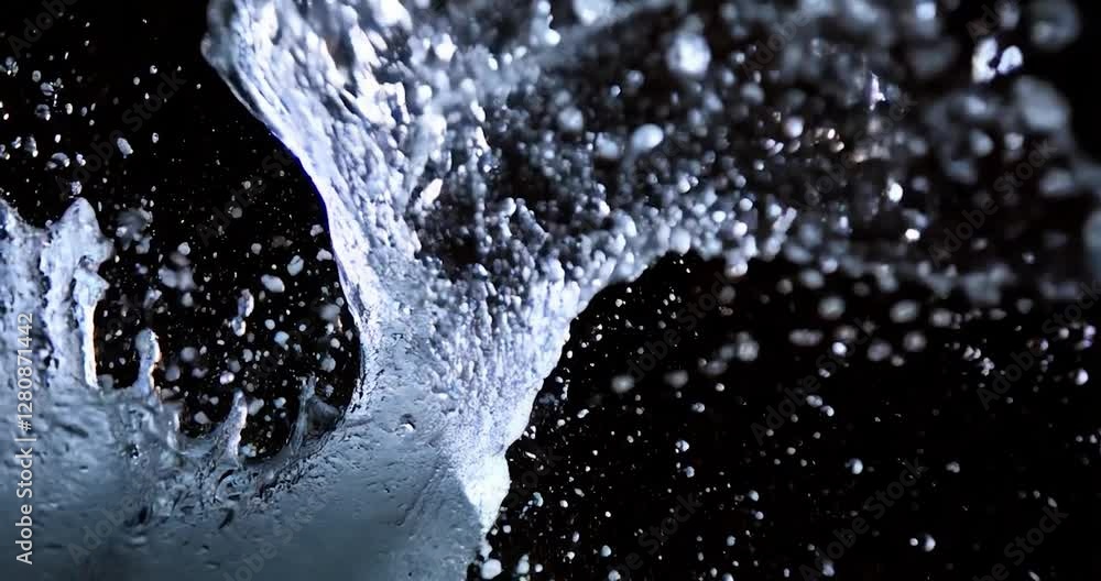 Poster Water Splash Abstract on Black Background with Droplets in Motion