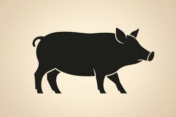 Fototapeta premium A modern illustration of a pig silhouette on a white background, styled in a vintage, retro manner, can serve as a logo template for a butchery or meat shop with the text 'Pig, pork