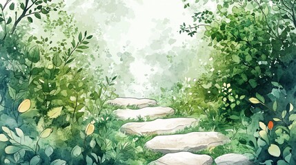 Tranquil Watercolor Depiction of a Serene Stone Pathway