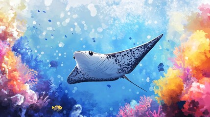 Spotted Eagle Ray Swimming in Ocean Underwater Photo