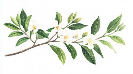 Delicate Watercolor White Flower Sprig Painting
