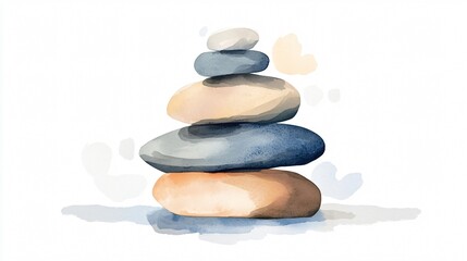 Watercolor Painting of a Stack of Balanced Stones