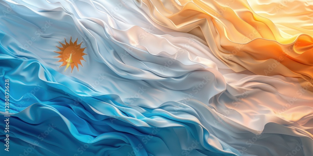 Poster vibrant flow of colors in an artistic representation of the flag of argentina with textured waves an