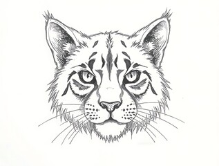 Intricate Line Drawing of a Wildcat's Face with Detailed Features