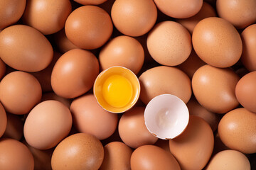 raw chicken eggs,Broken egg with yolk  background