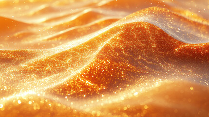 Golden sand dunes shimmer under sunlight, creating magical landscape