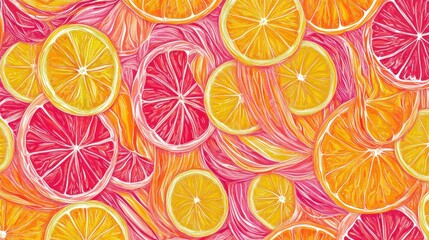 Vibrant citrus fruit slices in swirling pattern.