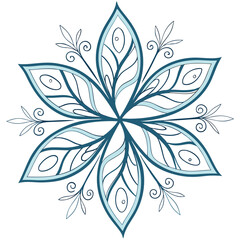 Fototapeta premium Blue Snowflake Illustration: Detailed Winter Flower Design, Decorative Floral Pattern, Elegant Holiday Art, Isolated Vector Graphic