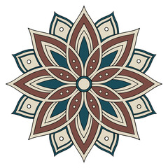 Intricate Mandala Flower Design: Decorative Floral Ornament, Geometric Pattern, Brown, Teal & Beige, Vector Illustration, Art & Design