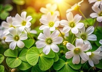 Obraz premium Spring's gentle arrival: a close-up portrait of pristine white oxalis wood sorrel flowers.