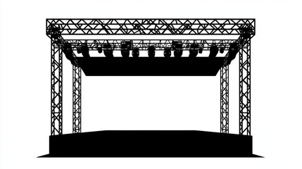 Empty Concert Stage Structure with Metal Scaffolding and Spotlights