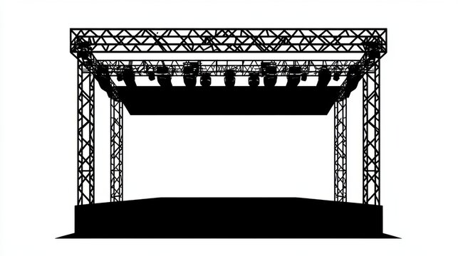 Empty Concert Stage Structure with Metal Scaffolding and Spotlights