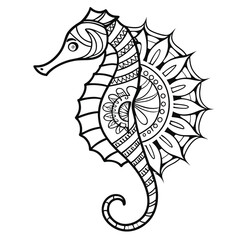 Fototapeta premium Detailed Zentangle Seahorse Illustration, Black and White Art