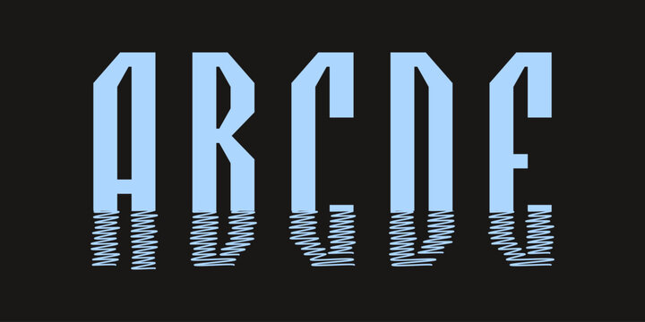 Abstract vector uppercase letters A-E with glitch stroke effect. Modern digital typography in light blue on a black background. Great for futuristic, cyber, and tech designs.