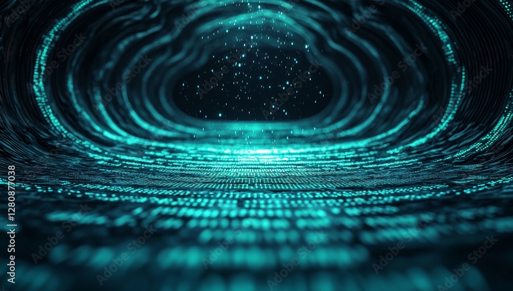 Poster the cyber texture, which is made up of particles of different sizes, is set against a digital green 