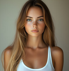 Naklejka premium Portrait of a beautiful young woman with clean, fresh skin on a white background. 