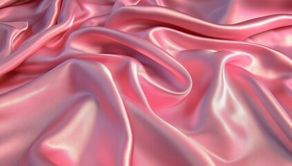 Obraz premium A 3D rendered abstract soft rainbow gradient color cloth viewed from above is set against a pink silk background, with a wavy pink fabric texture and an abstract soft pink backdrop