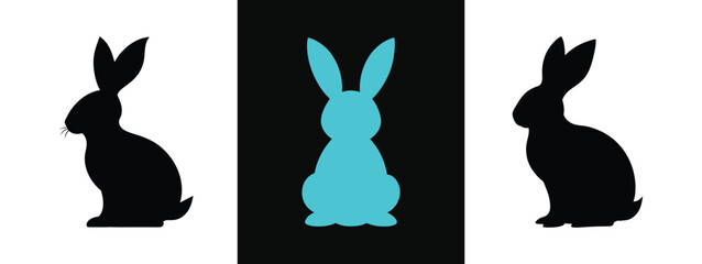 set easter bunny silhouettes vector illustration, cute rabbit graphic design, holiday hare icon collection, spring animal silhouette, baby bunny cartoon clipart, easter bunny silhouette 