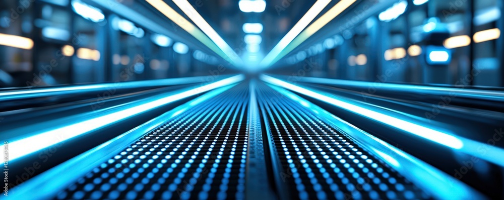 Poster futuristic digital landscape with blue light lines and patterns creating a modern environment