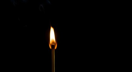 A single burning matchstick in darkness, symbolizing ignition and potential.
