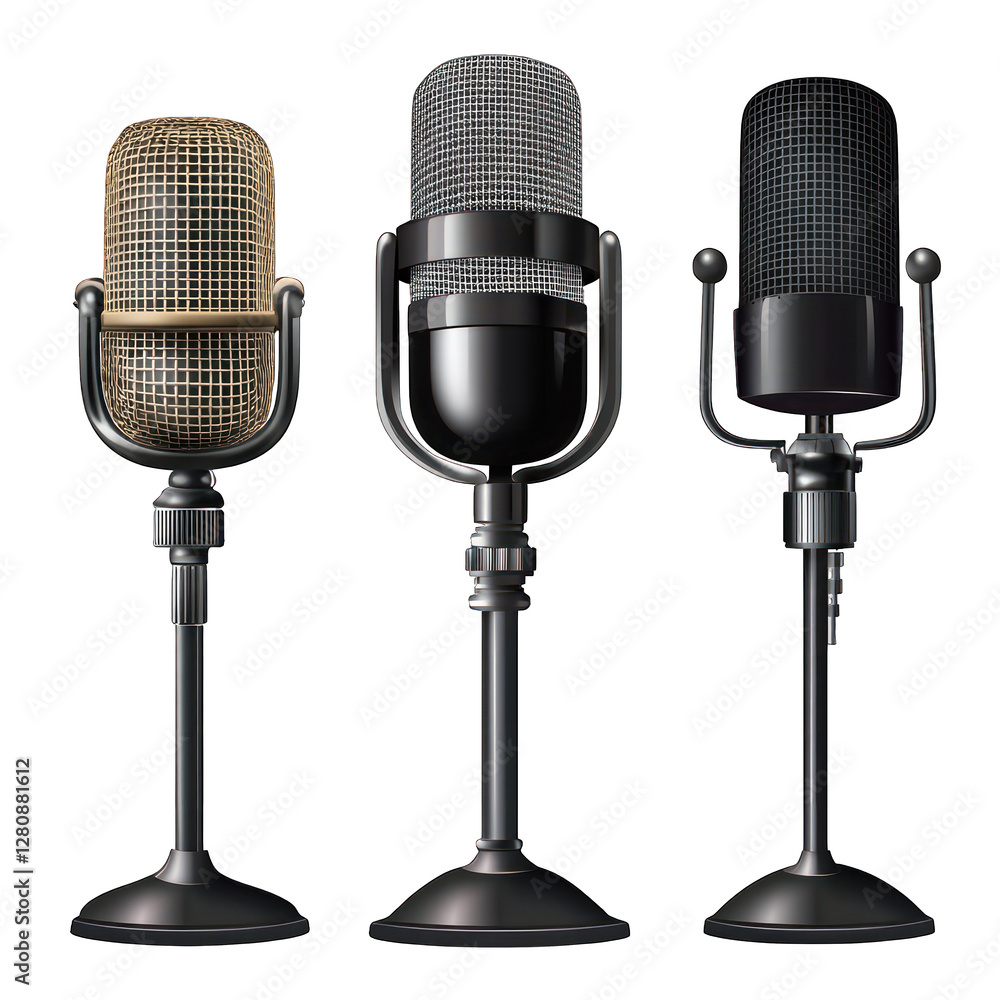 Poster wireless microphone set isolated on transparent background