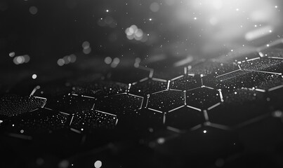 Obraz premium Hexagonal Black Technology Texture with Digital Sparkles - Modern Futuristic Abstract Background Concept