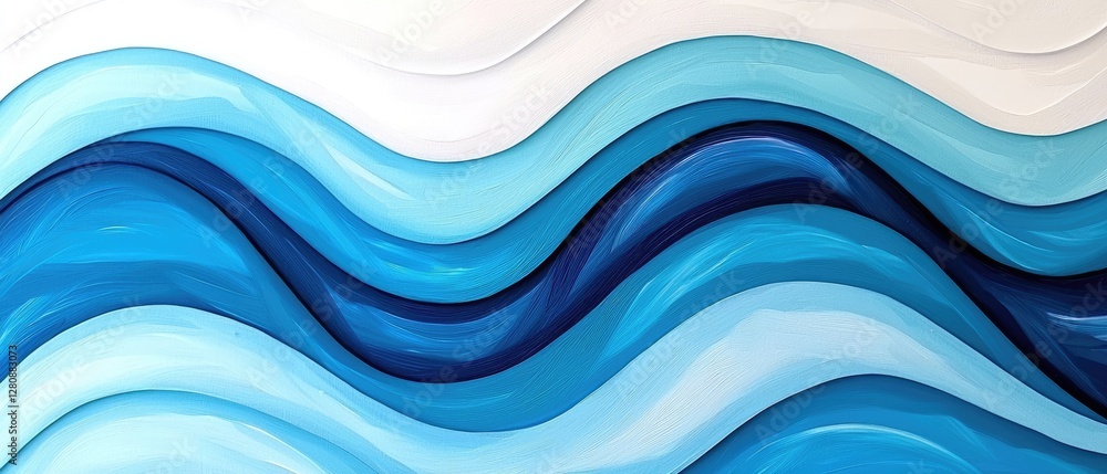 Poster a vibrant abstract artwork featuring flowing waves in various shades of blue, creating a serene and 