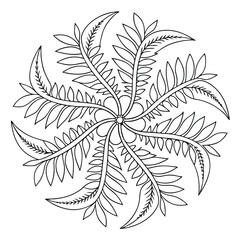Fern Mandala Coloring Page: Intricate Floral Design, Botanical Art, Printable Relaxation Activity for Adults and Kids, Nature Inspired Illustration