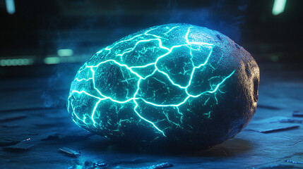 A futuristic glowing potato with bioenergy veins