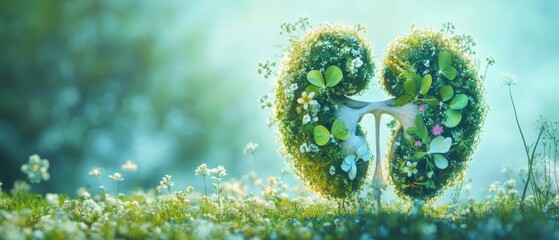 art of kidney with leaves and grass 