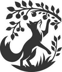 A fox standing on its hind legs, reaching for a berry bush vector animal silhouette